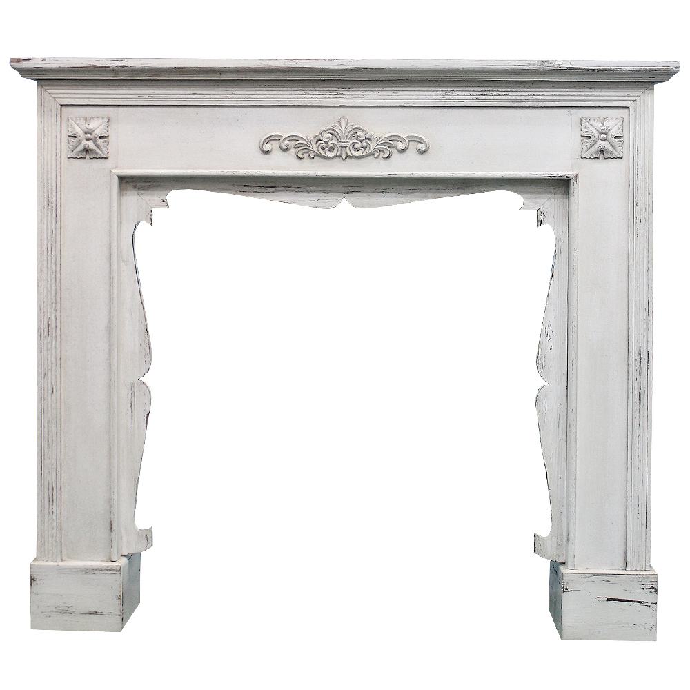 Luckywind Home Decor French Style Rustic Indoor Decorative Fireplace Surround Shabby Chic Distressed White Wood Mantel Shelf Manufacturer