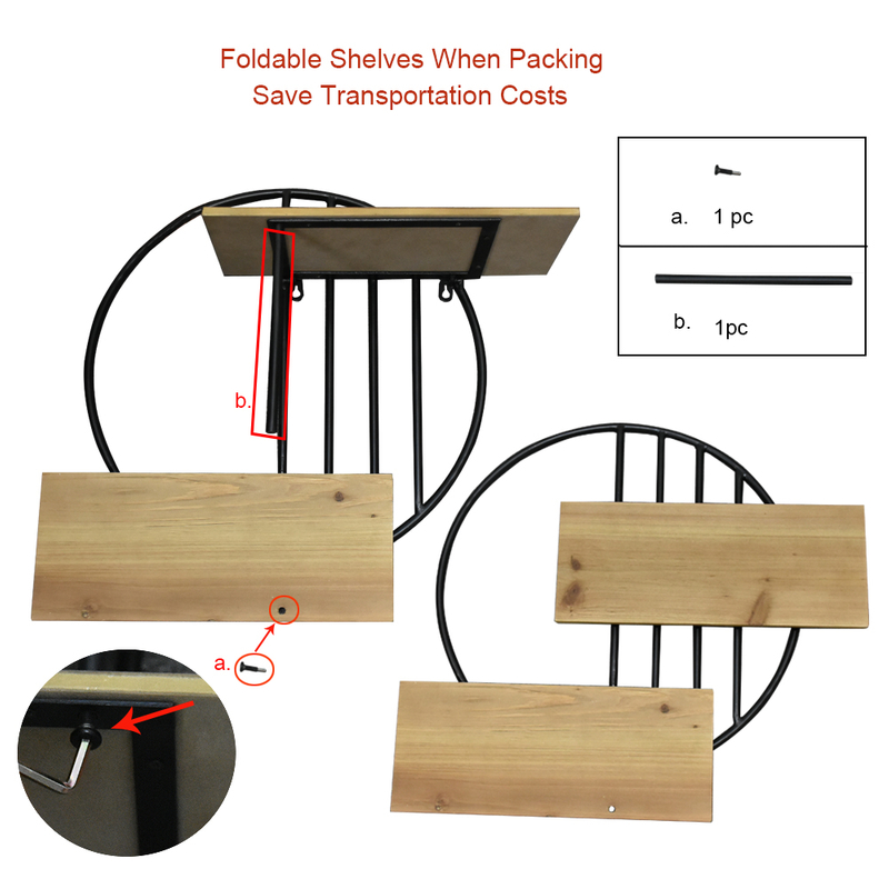 Customizable Rustic Wood And Metal 2-Tier Floating Shelves Wholesale Wall Mounted Decorative Shelves for Kitchen Living Room