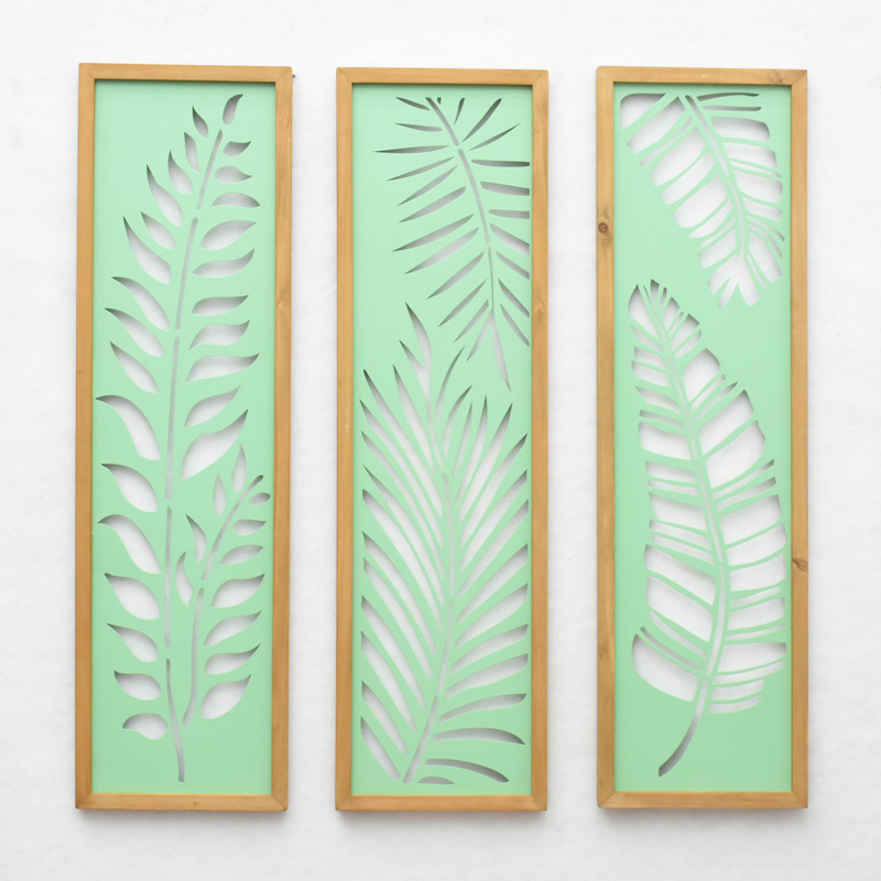 Nordic Living Room Wood Framed Metal Carved Wall Panel Leaf Plant Luxury Wall Art Home Decoration Items Wall Hanging Art Decor