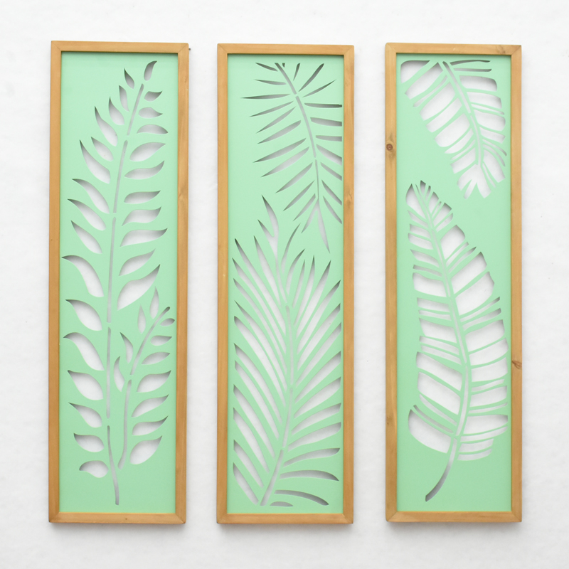 Nordic Living Room Wood Framed Metal Carved Wall Panel Leaf Plant Luxury Wall Art Home Decoration Items Wall Hanging Art Decor