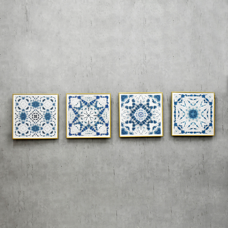 Factory Wholesale Sets of 4 Vintage Flowers Pattern Blue Paper Prints Metal Framed Abstract Wall Art for Bedroom Boho Wall Decor Artwork 