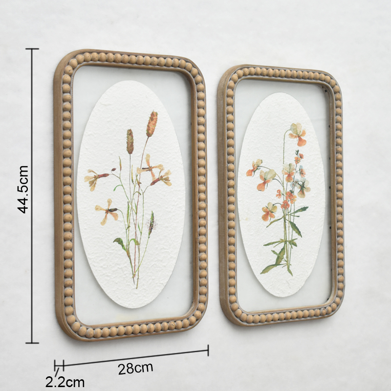 Nordic Style Boho Wood Bead Frame Leaves Flower Wall Picture Home Decoration Gift Hanging Framed Wall Art Print for Home Decor