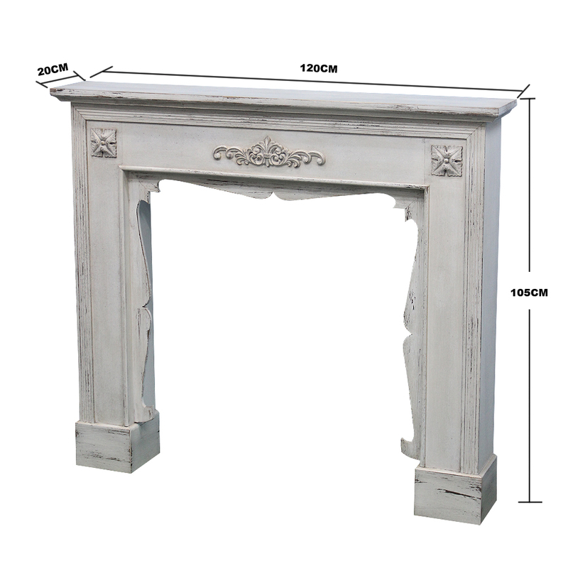 Luckywind Home Decor French Style Rustic Indoor Decorative Fireplace Surround Shabby Chic Distressed White Wood Mantel Shelf Manufacturer
