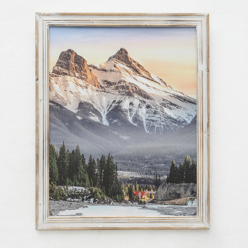 Framed Canvas Print Snowy Mountains and Pine Forest Landscape Wall Art, Farmhouse Nature Wilderness Wall Decor for Living Room