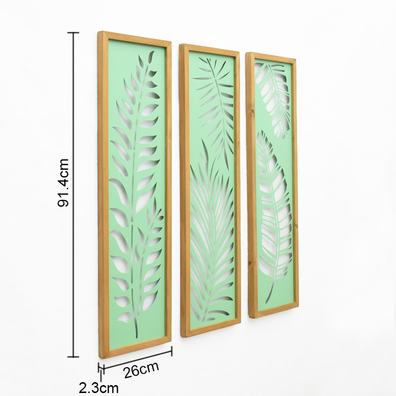 Nordic Living Room Wood Framed Metal Carved Wall Panel Leaf Plant Luxury Wall Art Home Decoration Items Wall Hanging Art Decor