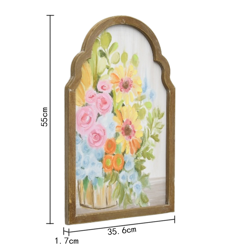 Art Factory Custom Hand Painted Farmhouse Wooden Arch Frame Flower Oil Painting Canvas Vintage Wall Hanging Home Decor Wall Art