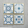Factory Wholesale Sets of 4 Vintage Flowers Pattern Blue Paper Prints Metal Framed Abstract Wall Art for Bedroom Boho Wall Decor Artwork 
