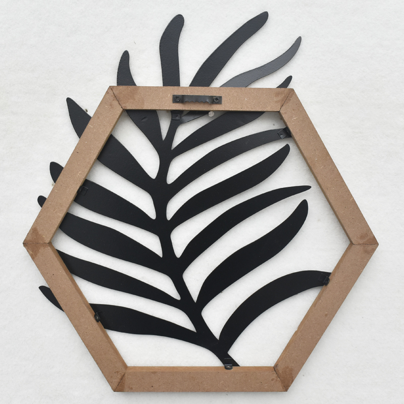 set of 4 Farmhouse Home Interior House Decor Luxury Hexagon Wood Frame Metal Iron Hanging Flower Leaf Art Home Wall Decor for Living Room