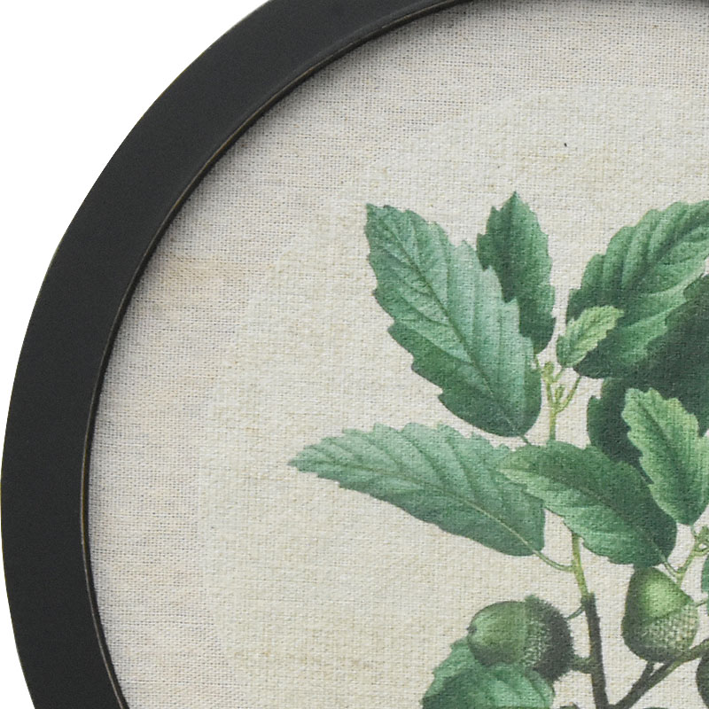 Customized Wholesale Rustic Farmhouse Round Botanical Wood Framed Linen Canvas Wall Art Print for Living Room Bedroom Home Decor