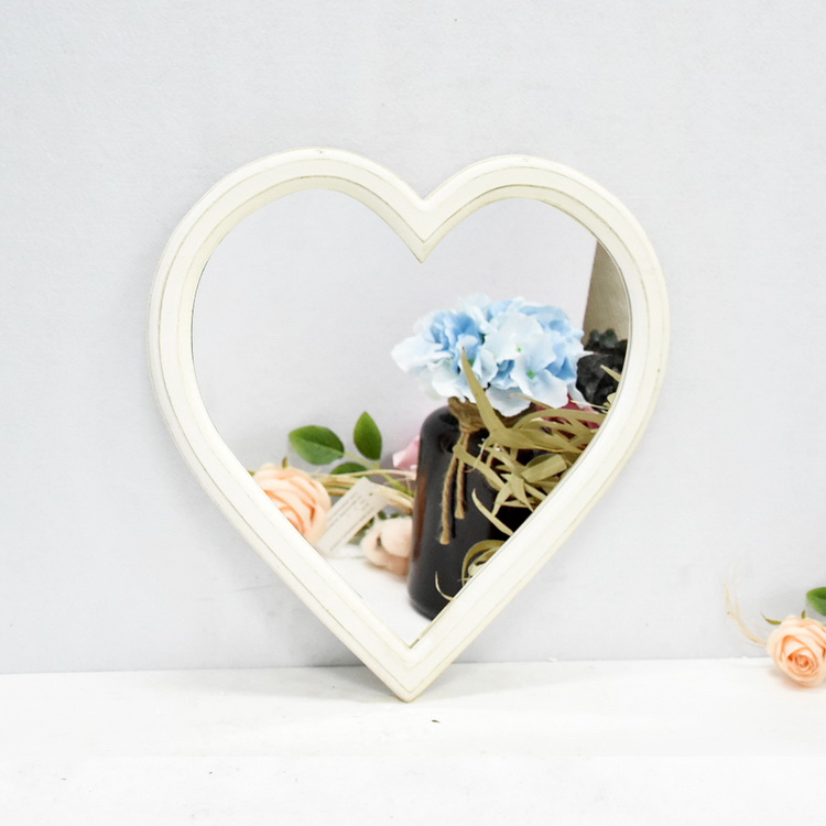 Shabby Chic Rustic White Heart-Shaped Wooden Mirror Frame 