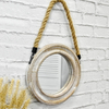 Luckywind Rope Hanging Vintage Rustic Wooden Hand Home Craft decorative Small Round Mirrors 